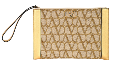 Valentino Garavani V Logo Wrist Pouch, &pound;195, Accessories, Gold, Canvas, Front view